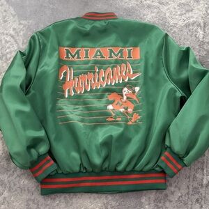 Vintage 80s Satin Miami Hurricanes Snap Varsity Jacket Front Row Made in USA XL